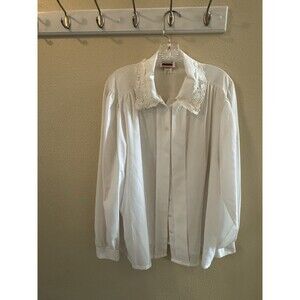 Vintage MS Bond White Blouse Women’s 38 Long Sleeve Lace Collar 80s 90s Retro